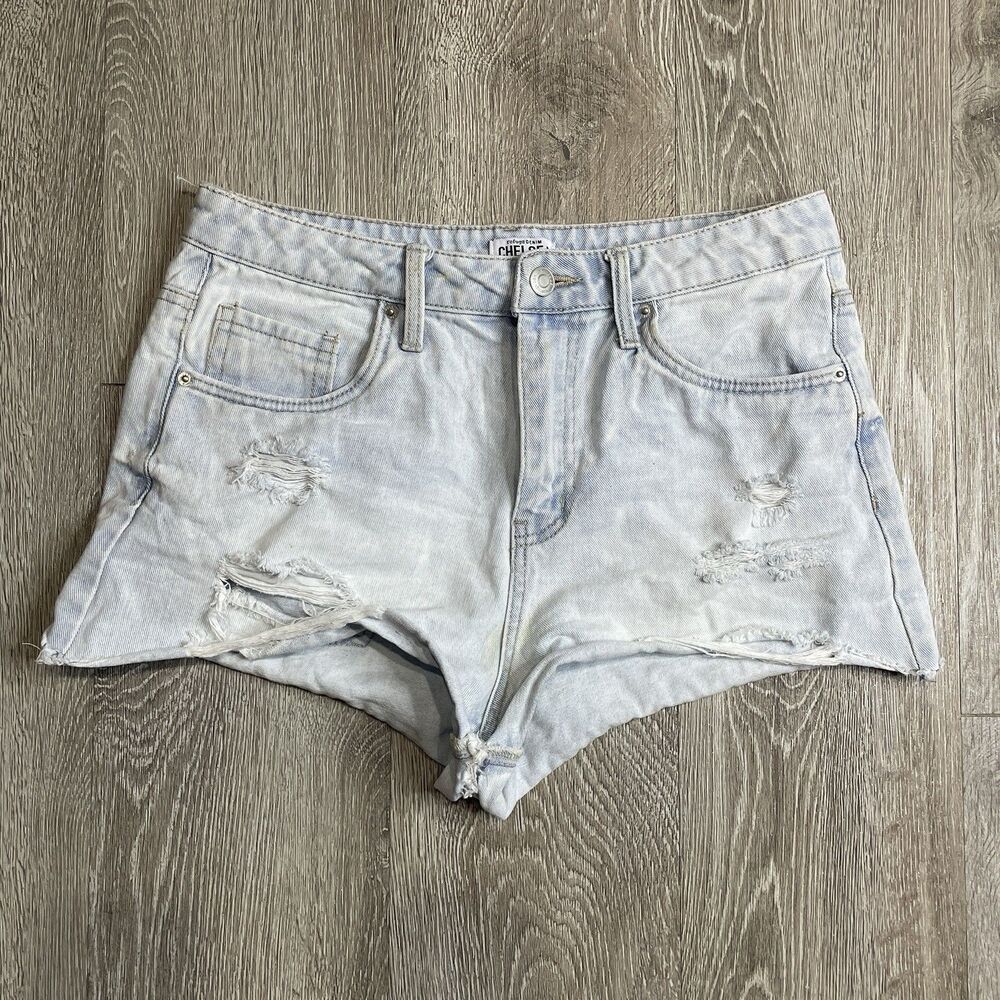 Refuge Denim Shorts Chelsea High Rise Destructed Size 7 Light Blue